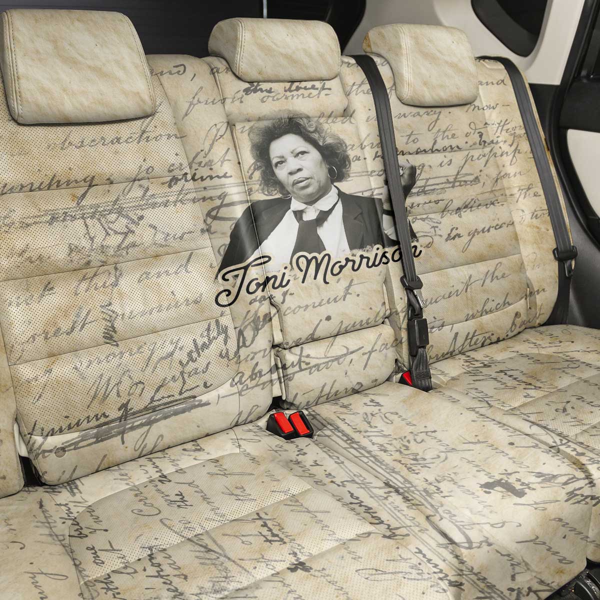 Toni Morrison Back Car Seat Cover Handwritten Manuscript Powerful Portrait with Feather Pen Quote - Wonder Print Shop