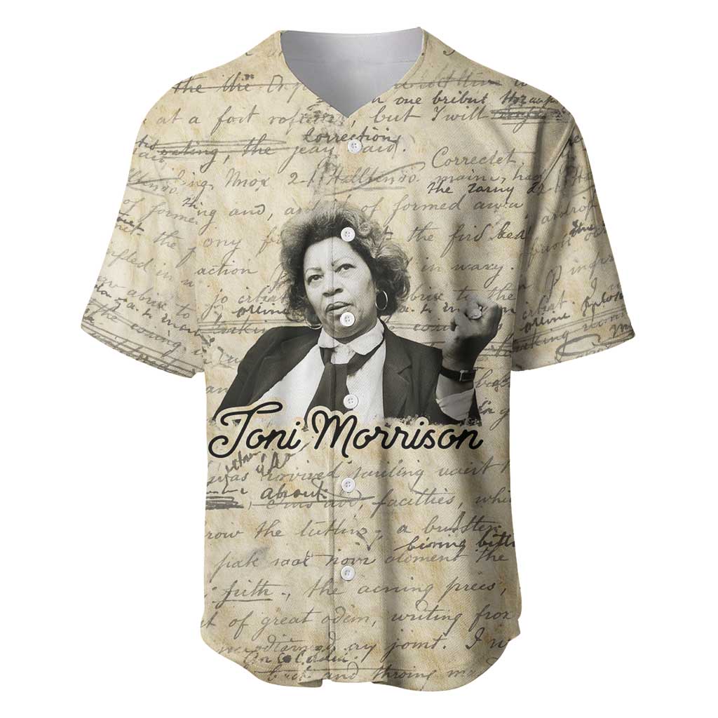 Toni Morrison Baseball Jersey Handwritten Manuscript Powerful Portrait with Feather Pen Quote - Wonder Print Shop