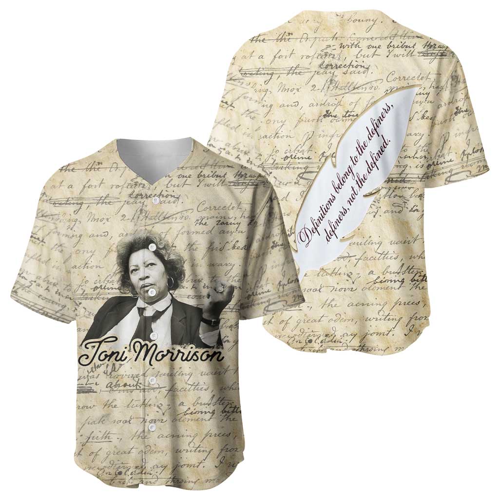 Toni Morrison Baseball Jersey Handwritten Manuscript Powerful Portrait with Feather Pen Quote - Wonder Print Shop