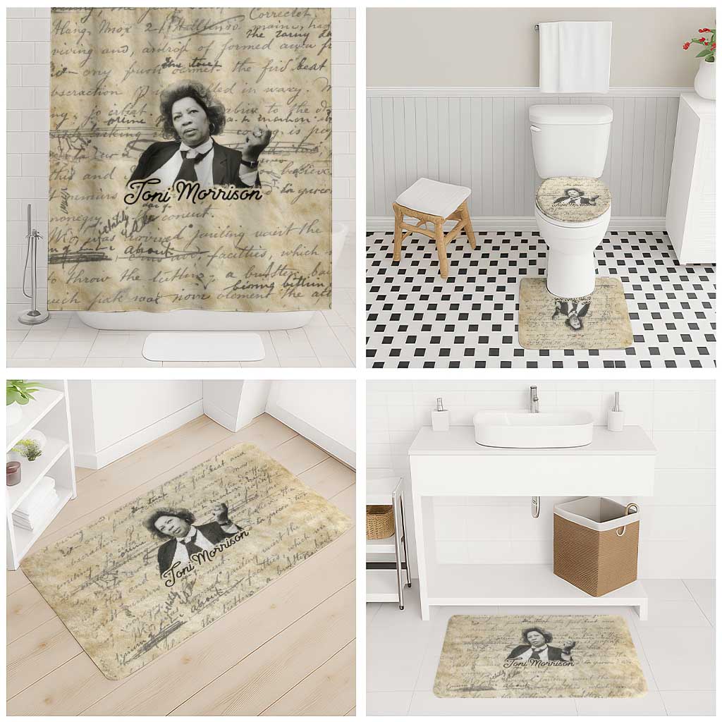 Toni Morrison Bathroom Set Handwritten Manuscript Powerful Portrait with Feather Pen Quote - Wonder Print Shop