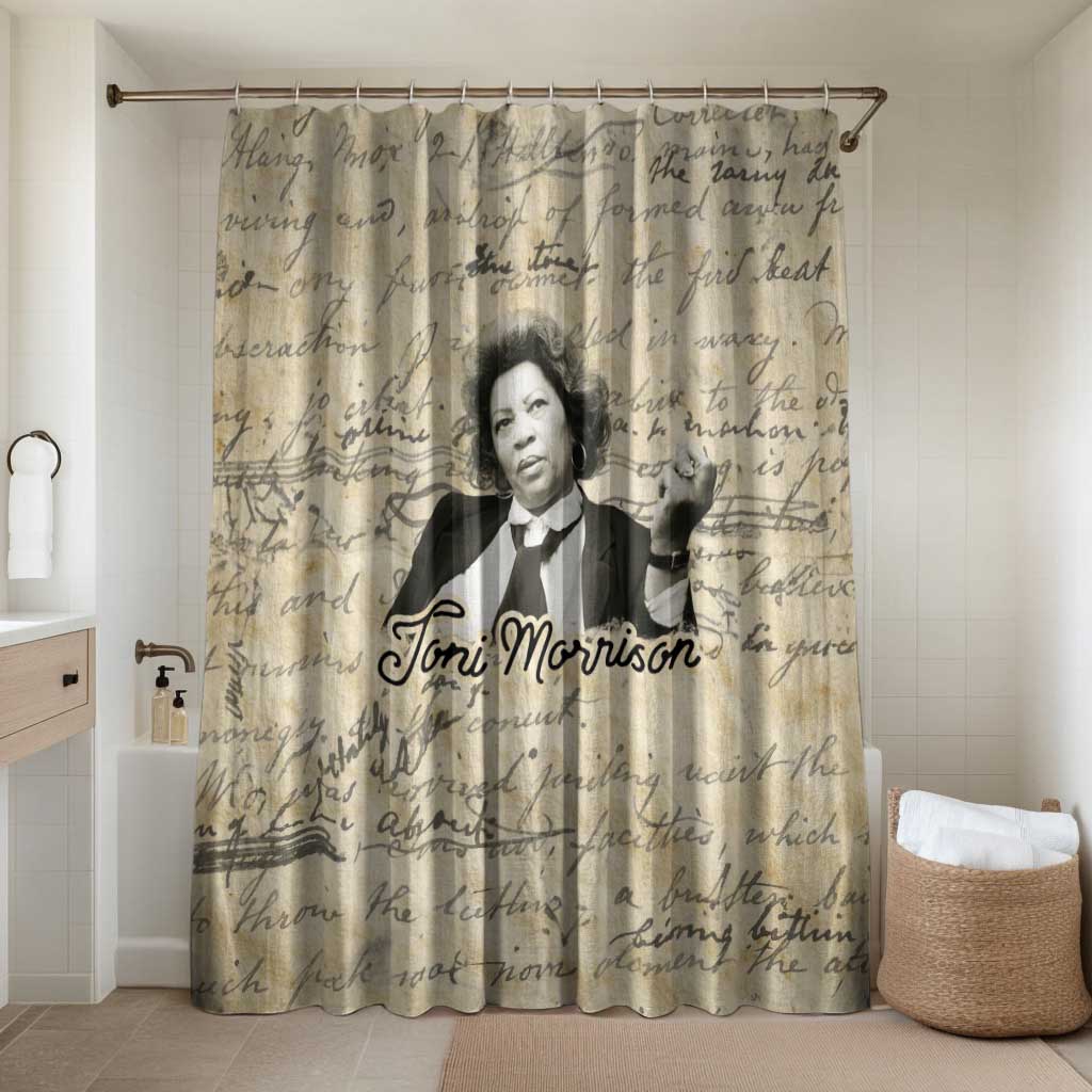 Toni Morrison Bathroom Set Handwritten Manuscript Powerful Portrait with Feather Pen Quote - Wonder Print Shop
