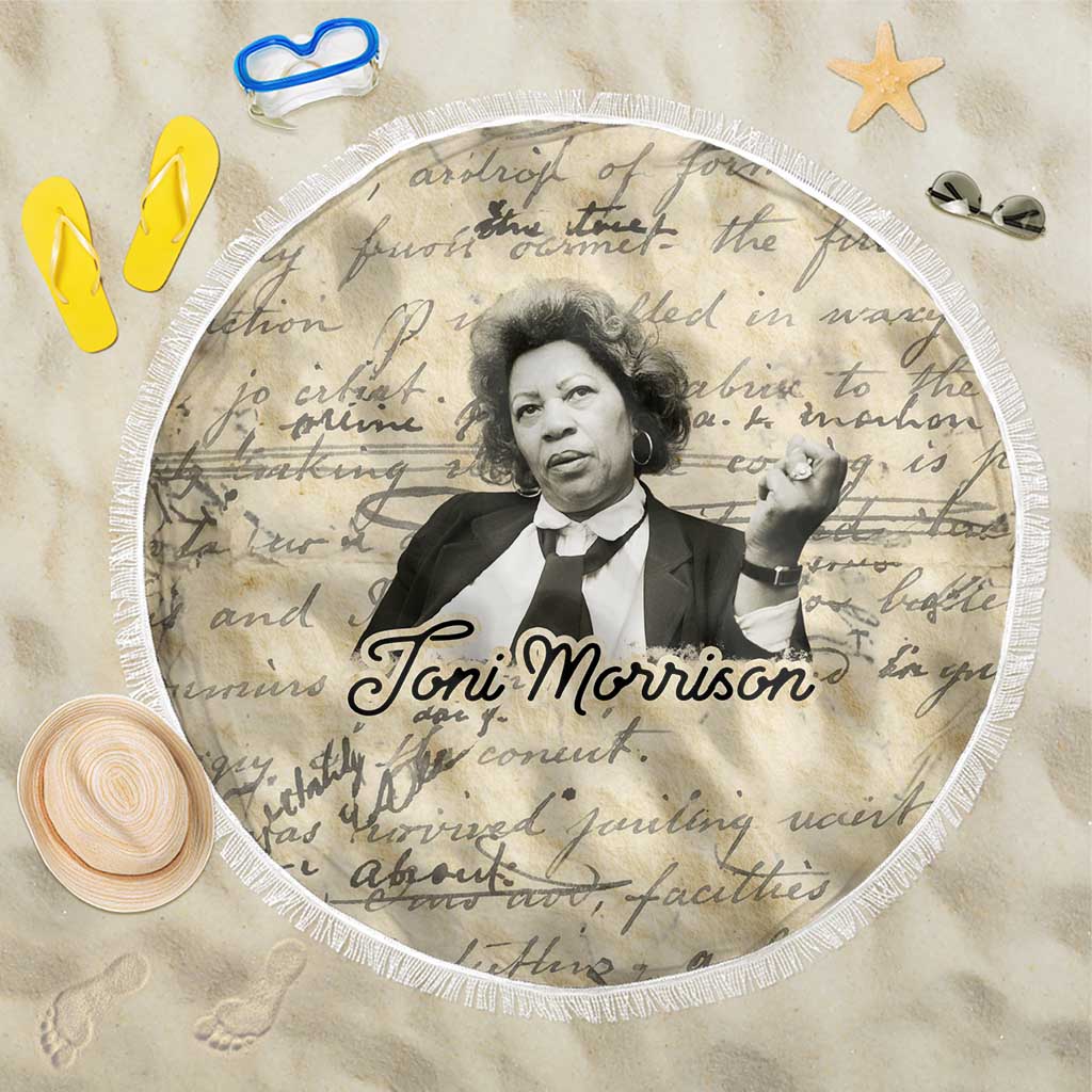 Toni Morrison Beach Blanket Handwritten Manuscript Powerful Portrait with Feather Pen Quote - Wonder Print Shop