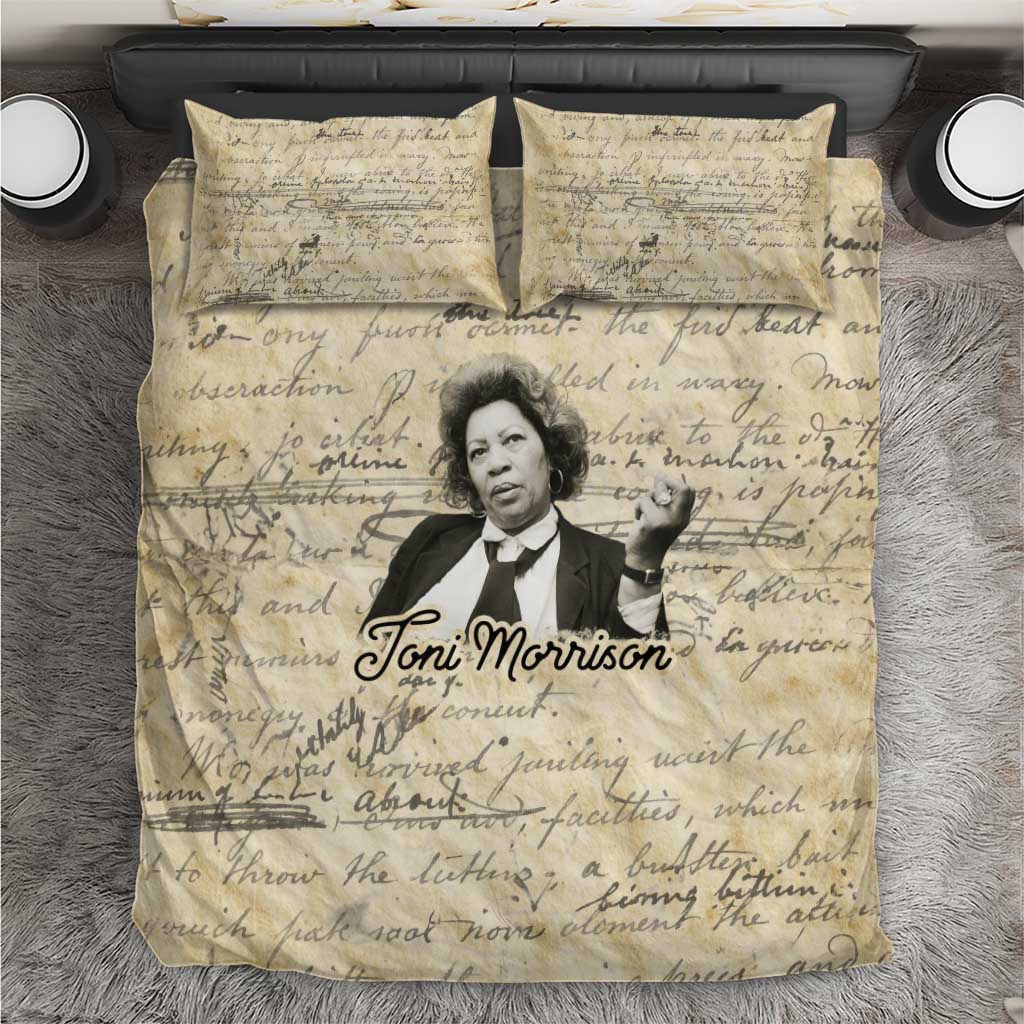 Toni Morrison Bedding Set Handwritten Manuscript Powerful Portrait with Feather Pen Quote - Wonder Print Shop