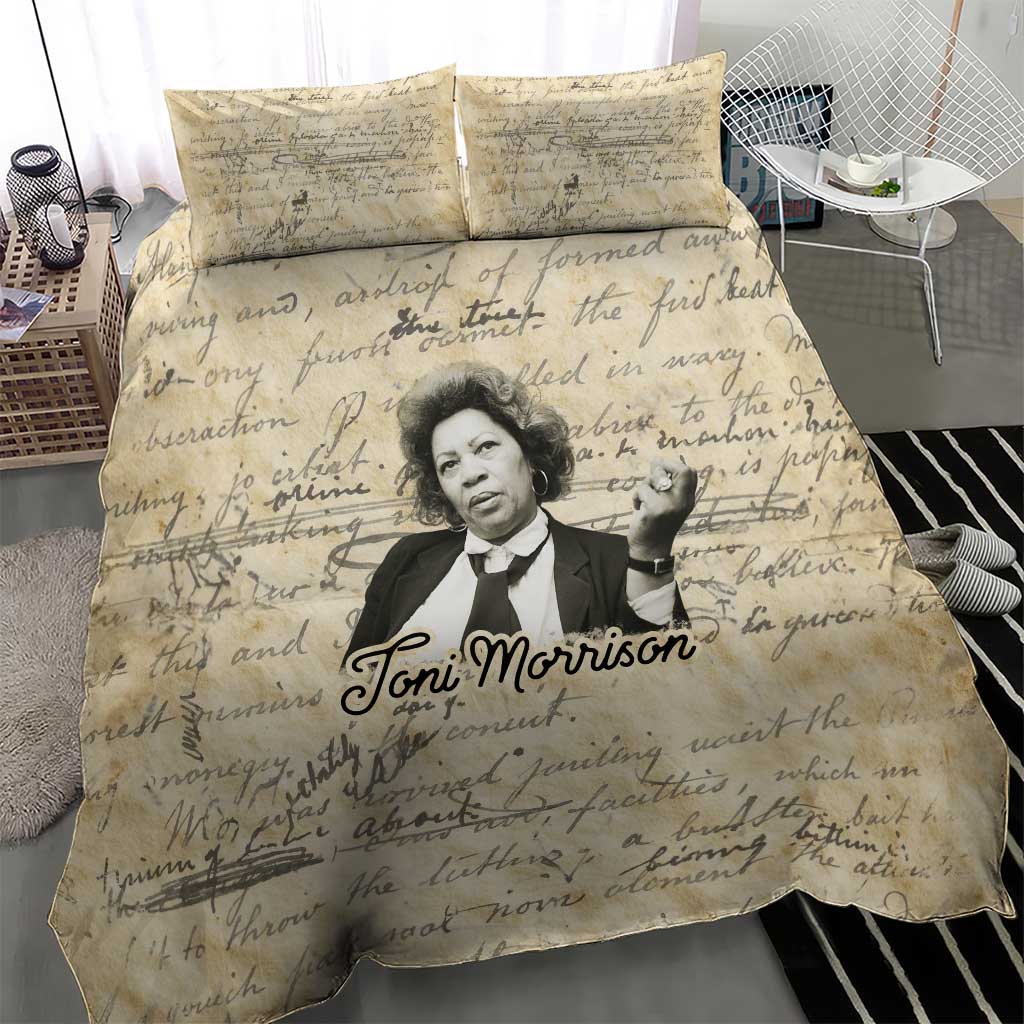 Toni Morrison Bedding Set Handwritten Manuscript Powerful Portrait with Feather Pen Quote - Wonder Print Shop