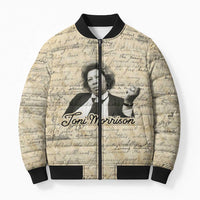Toni Morrison Bomber Puffer Jacket Handwritten Manuscript Powerful Portrait with Feather Pen Quote - Wonder Print Shop
