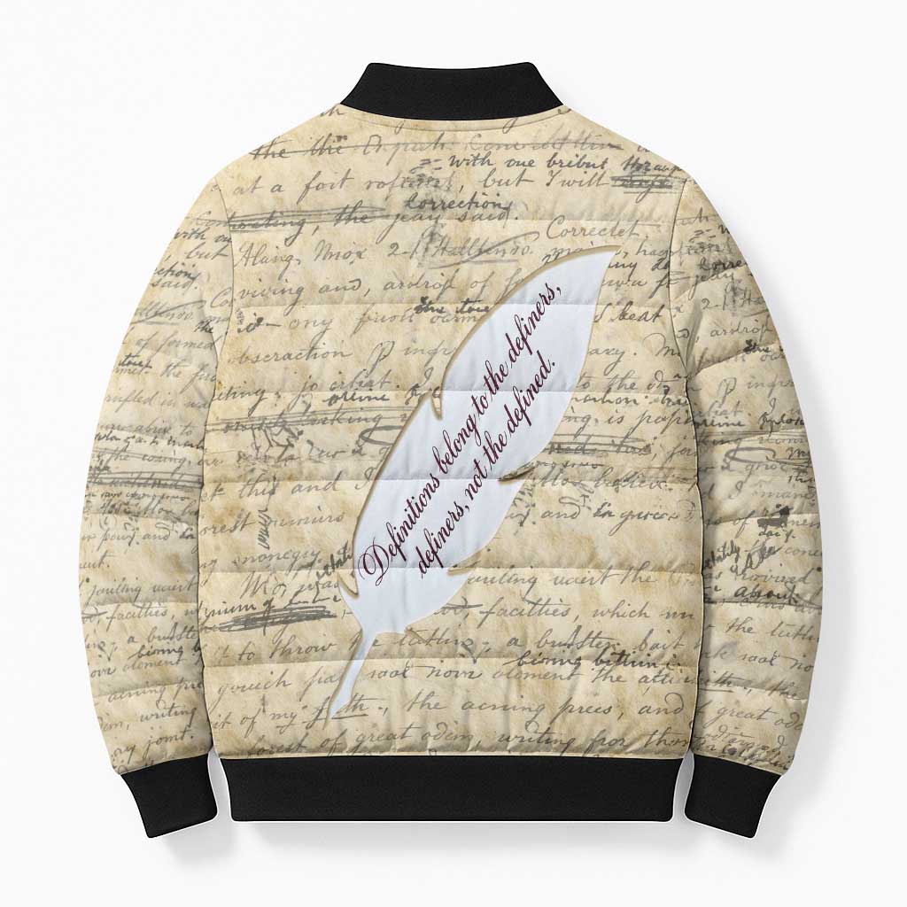 Toni Morrison Bomber Puffer Jacket Handwritten Manuscript Powerful Portrait with Feather Pen Quote - Wonder Print Shop