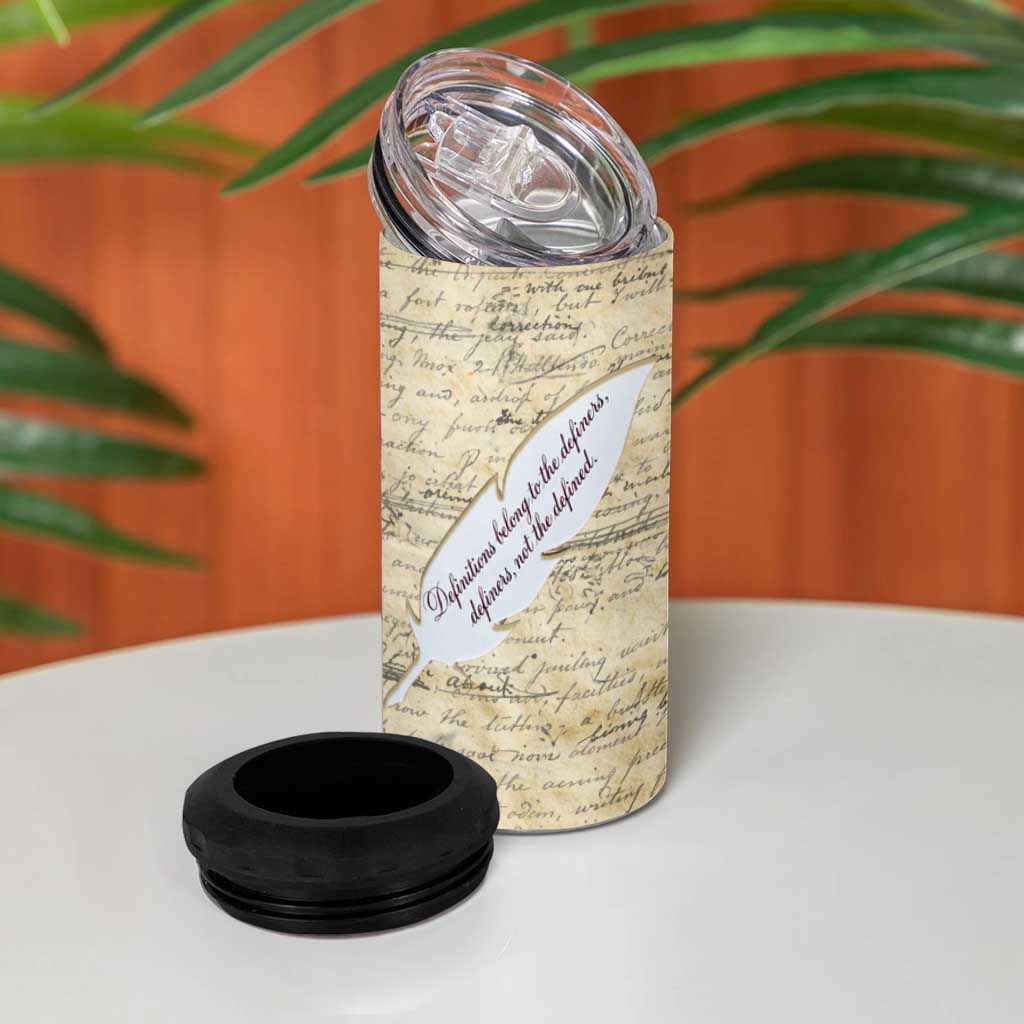 Toni Morrison 4 in 1 Can Cooler Tumbler Handwritten Manuscript Powerful Portrait with Feather Pen Quote - Wonder Print Shop