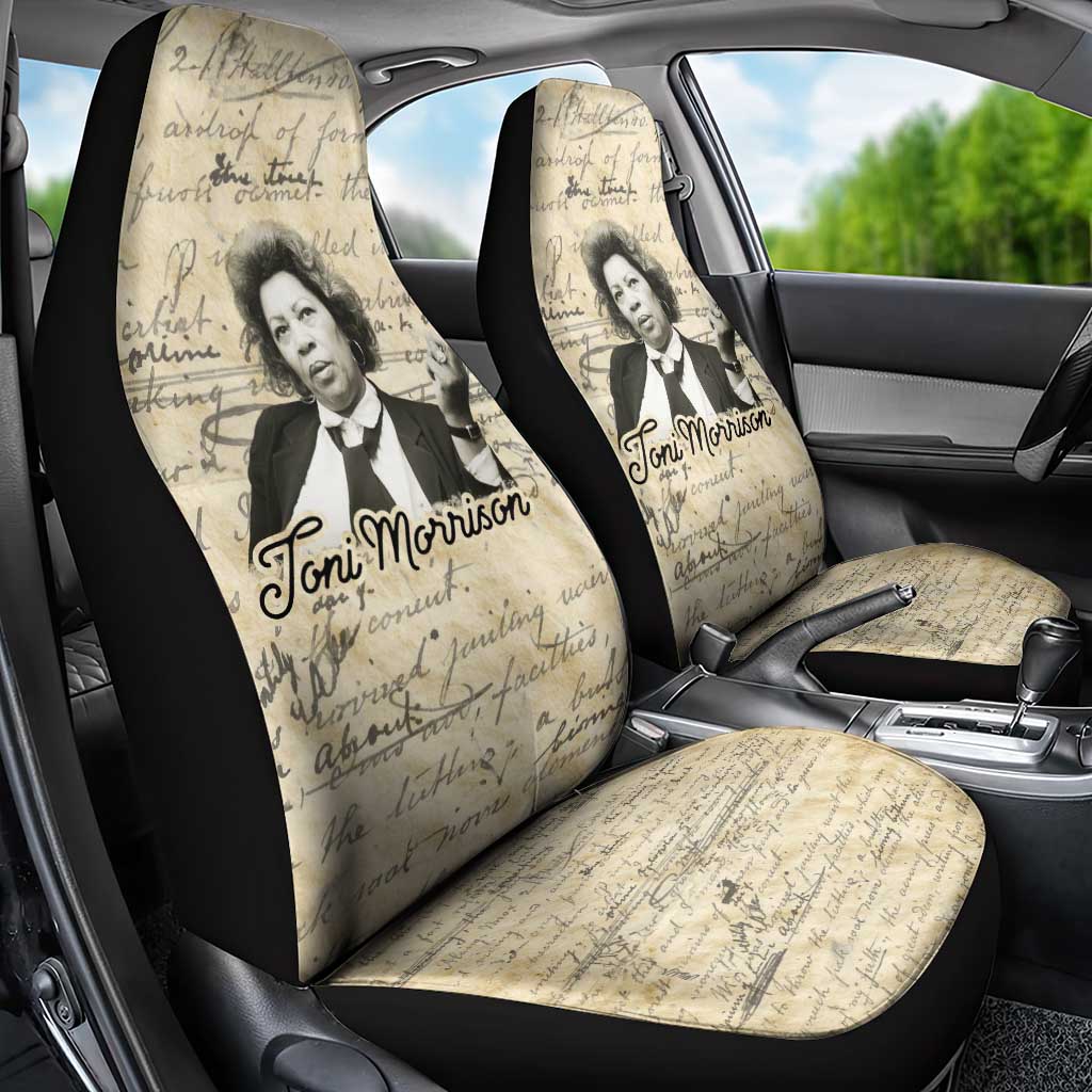 Toni Morrison Car Seat Cover Handwritten Manuscript Powerful Portrait with Feather Pen Quote - Wonder Print Shop
