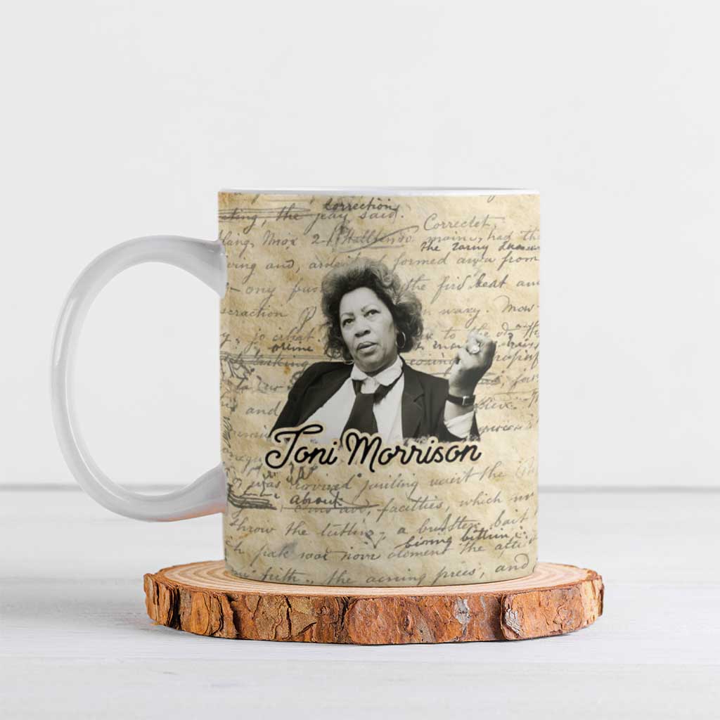 Toni Morrison Ceramic Mug Handwritten Manuscript Powerful Portrait with Feather Pen Quote - Wonder Print Shop