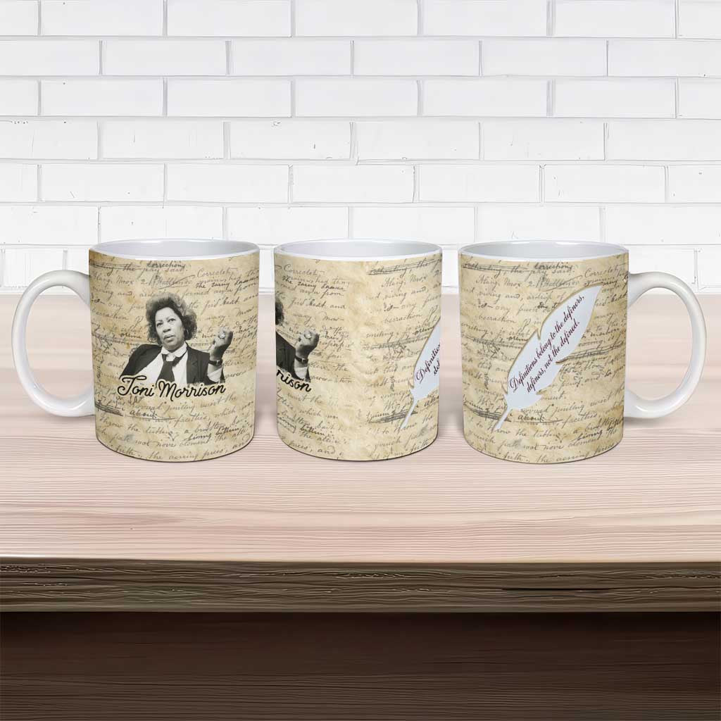 Toni Morrison Ceramic Mug Handwritten Manuscript Powerful Portrait with Feather Pen Quote - Wonder Print Shop