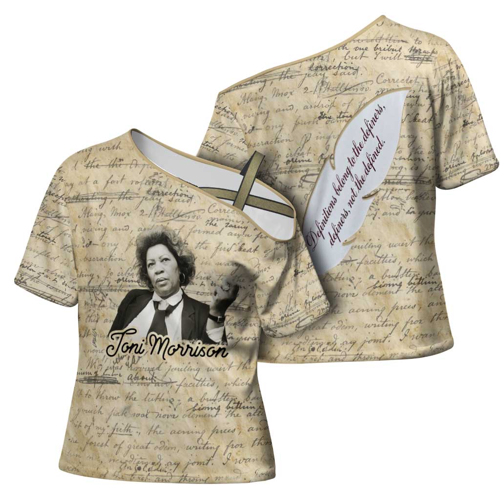 Toni Morrison Cross Shoulder Shirt Handwritten Manuscript Powerful Portrait with Feather Pen Quote - Wonder Print Shop