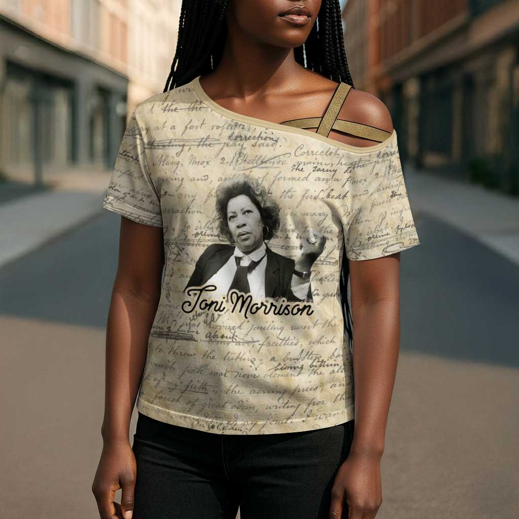 Toni Morrison Cross Shoulder Shirt Handwritten Manuscript Powerful Portrait with Feather Pen Quote - Wonder Print Shop