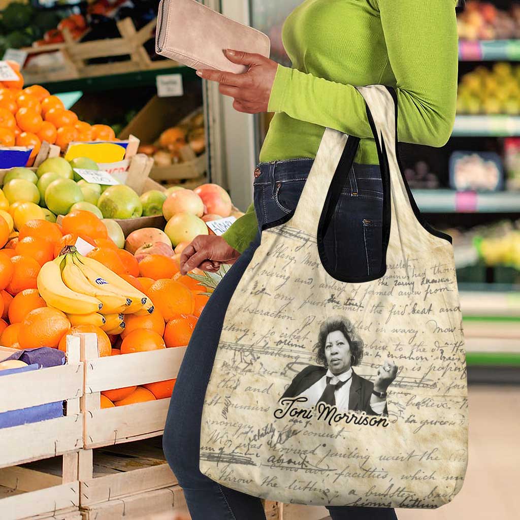 Toni Morrison Grocery Bag Handwritten Manuscript Powerful Portrait with Feather Pen Quote - Wonder Print Shop
