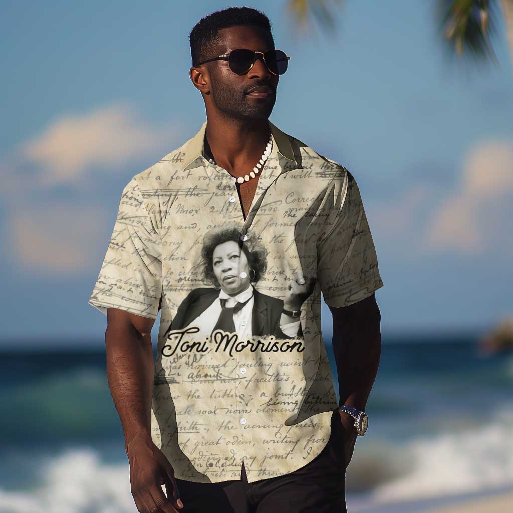 Toni Morrison Hawaiian Shirt Handwritten Manuscript Powerful Portrait with Feather Pen Quote - Wonder Print Shop