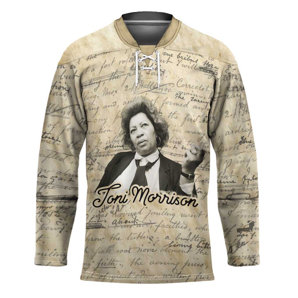 Toni Morrison Hockey Jersey Handwritten Manuscript Powerful Portrait with Feather Pen Quote - Wonder Print Shop
