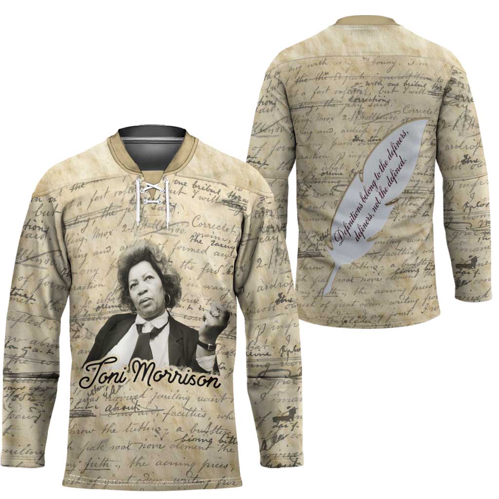 Toni Morrison Hockey Jersey Handwritten Manuscript Powerful Portrait with Feather Pen Quote - Wonder Print Shop
