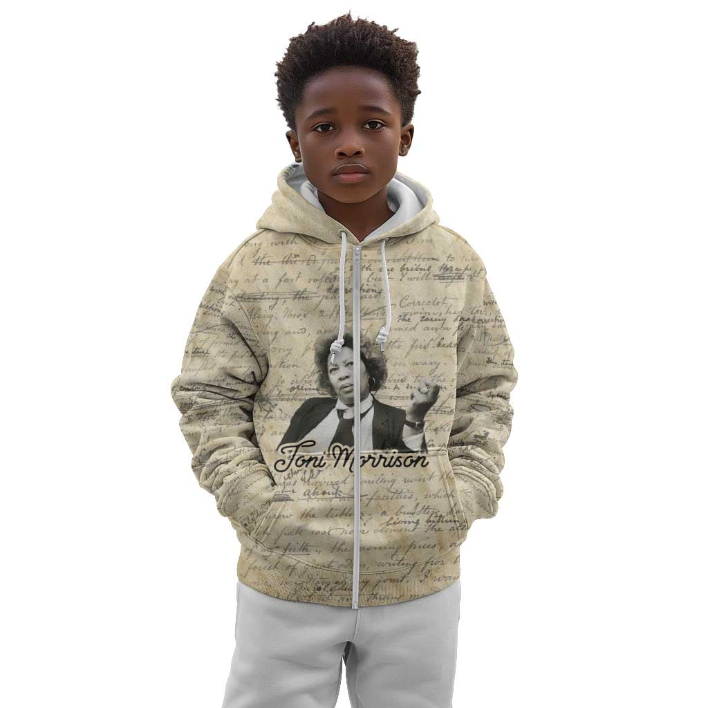 Toni Morrison Kid Hoodie Handwritten Manuscript Powerful Portrait with Feather Pen Quote - Wonder Print Shop