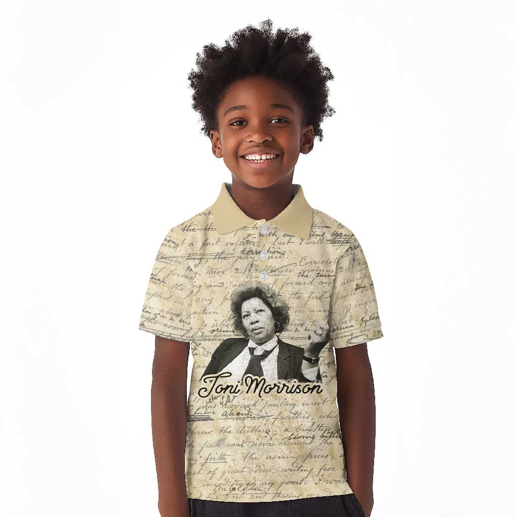 Toni Morrison Kid Polo Shirt Handwritten Manuscript Powerful Portrait with Feather Pen Quote - Wonder Print Shop