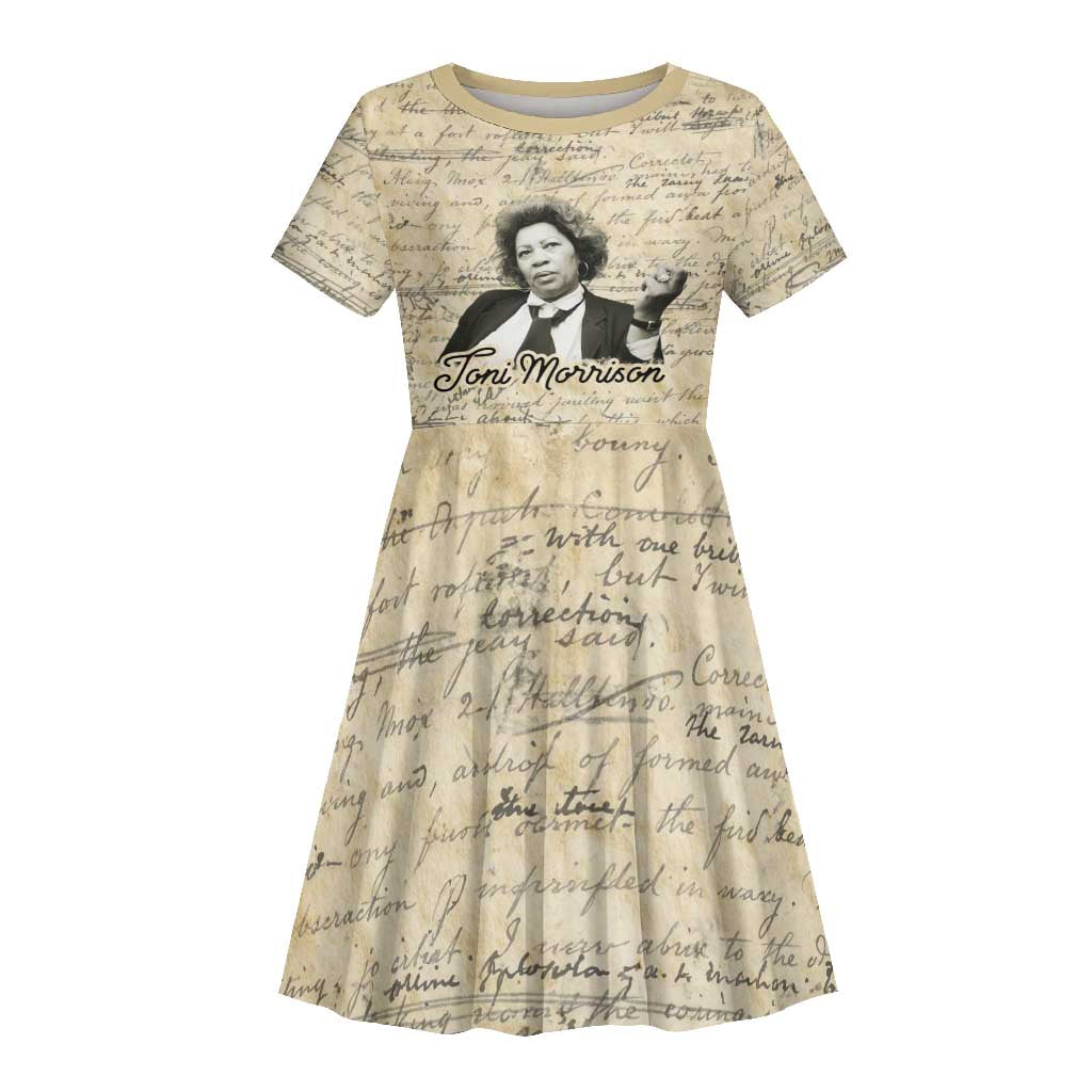 Toni Morrison Kid Short Sleeve Dress Handwritten Manuscript Powerful Portrait with Feather Pen Quote - Wonder Print Shop