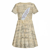 Toni Morrison Kid Short Sleeve Dress Handwritten Manuscript Powerful Portrait with Feather Pen Quote - Wonder Print Shop