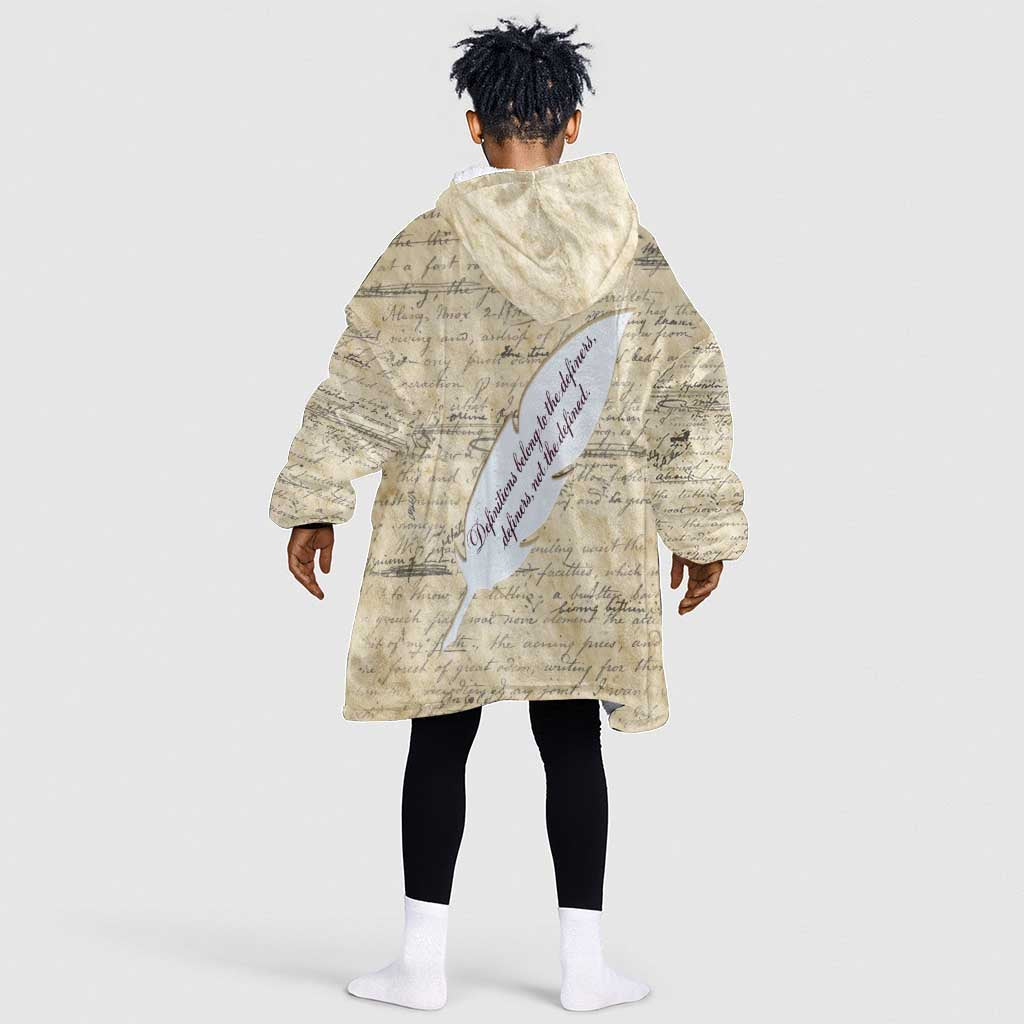 Toni Morrison Kid Wearable Blanket Hoodie Handwritten Manuscript Powerful Portrait with Feather Pen Quote - Wonder Print Shop