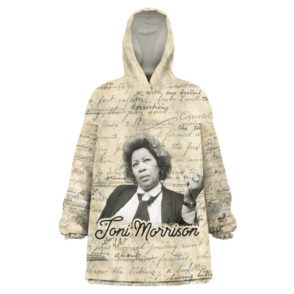 Toni Morrison Kid Wearable Blanket Hoodie Handwritten Manuscript Powerful Portrait with Feather Pen Quote - Wonder Print Shop