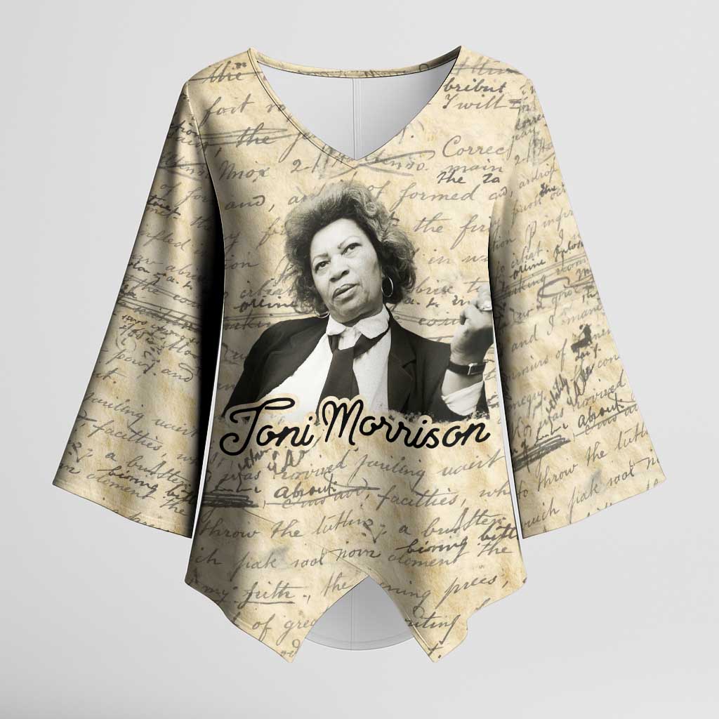 Toni Morrison Kimono Sleeve Blouse Handwritten Manuscript Powerful Portrait with Feather Pen Quote - Wonder Print Shop