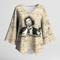 Toni Morrison Kimono Sleeve Blouse Handwritten Manuscript Powerful Portrait with Feather Pen Quote - Wonder Print Shop