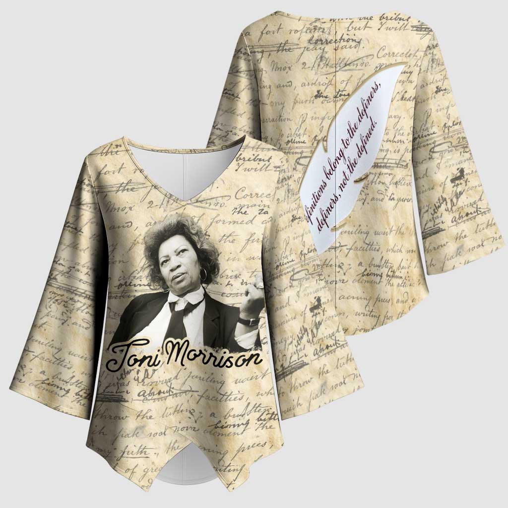 Toni Morrison Kimono Sleeve Blouse Handwritten Manuscript Powerful Portrait with Feather Pen Quote - Wonder Print Shop