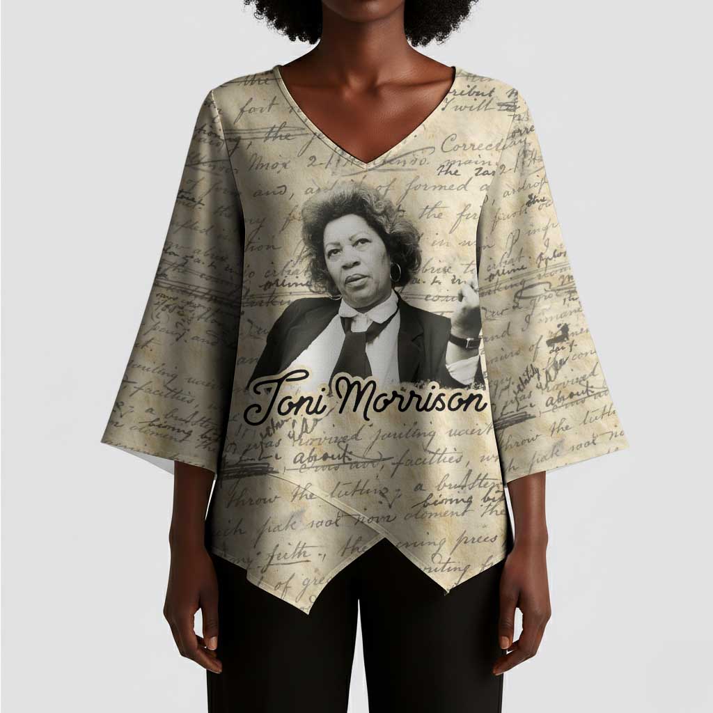 Toni Morrison Kimono Sleeve Blouse Handwritten Manuscript Powerful Portrait with Feather Pen Quote - Wonder Print Shop