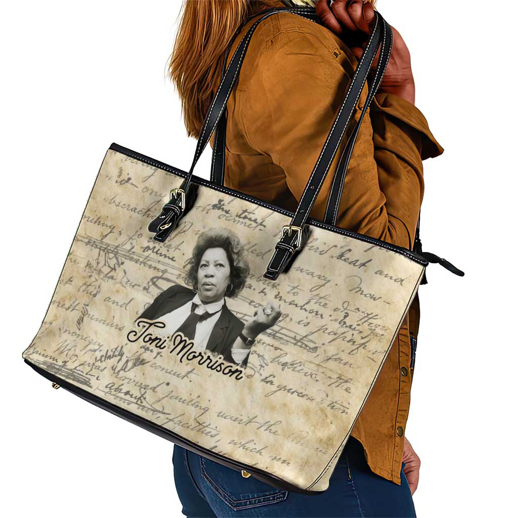 Toni Morrison Leather Tote Bag Handwritten Manuscript Powerful Portrait with Feather Pen Quote - Wonder Print Shop