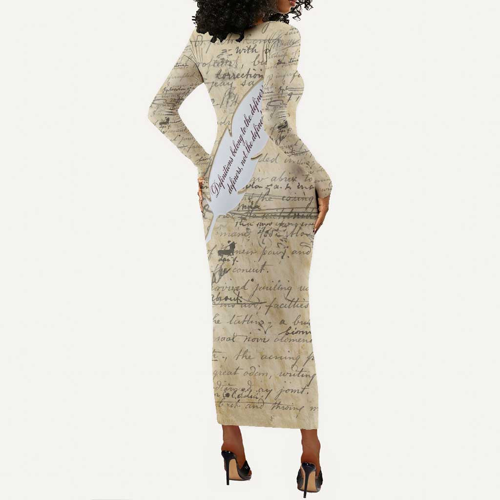 Toni Morrison Long Sleeve Bodycon Dress Handwritten Manuscript Powerful Portrait with Feather Pen Quote - Wonder Print Shop