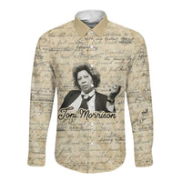 Toni Morrison Long Sleeve Button Shirt Handwritten Manuscript Powerful Portrait with Feather Pen Quote - Wonder Print Shop