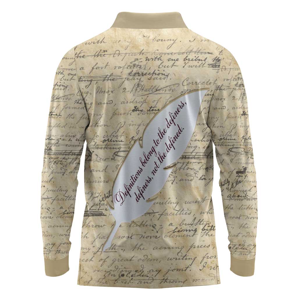 Toni Morrison Long Sleeve Polo Shirt Handwritten Manuscript Powerful Portrait with Feather Pen Quote - Wonder Print Shop