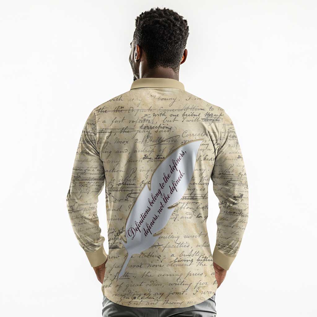 Toni Morrison Long Sleeve Polo Shirt Handwritten Manuscript Powerful Portrait with Feather Pen Quote - Wonder Print Shop
