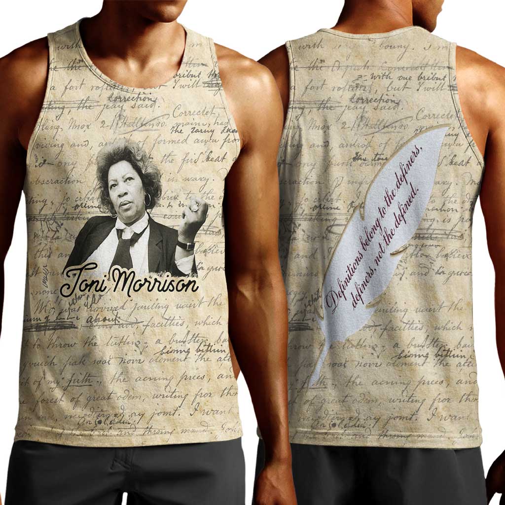 Toni Morrison Men Tank Top Handwritten Manuscript Powerful Portrait with Feather Pen Quote - Wonder Print Shop