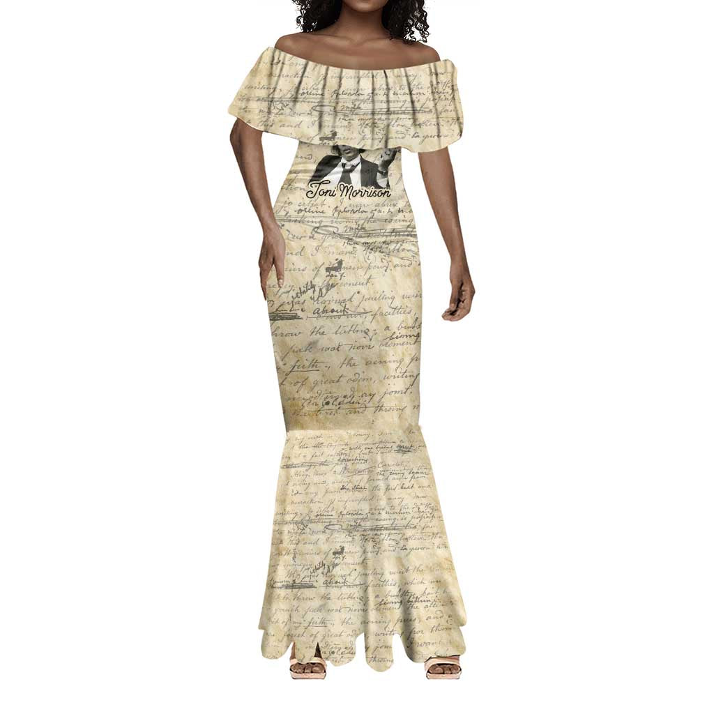 Toni Morrison Mermaid Dress Handwritten Manuscript Powerful Portrait with Feather Pen Quote - Wonder Print Shop