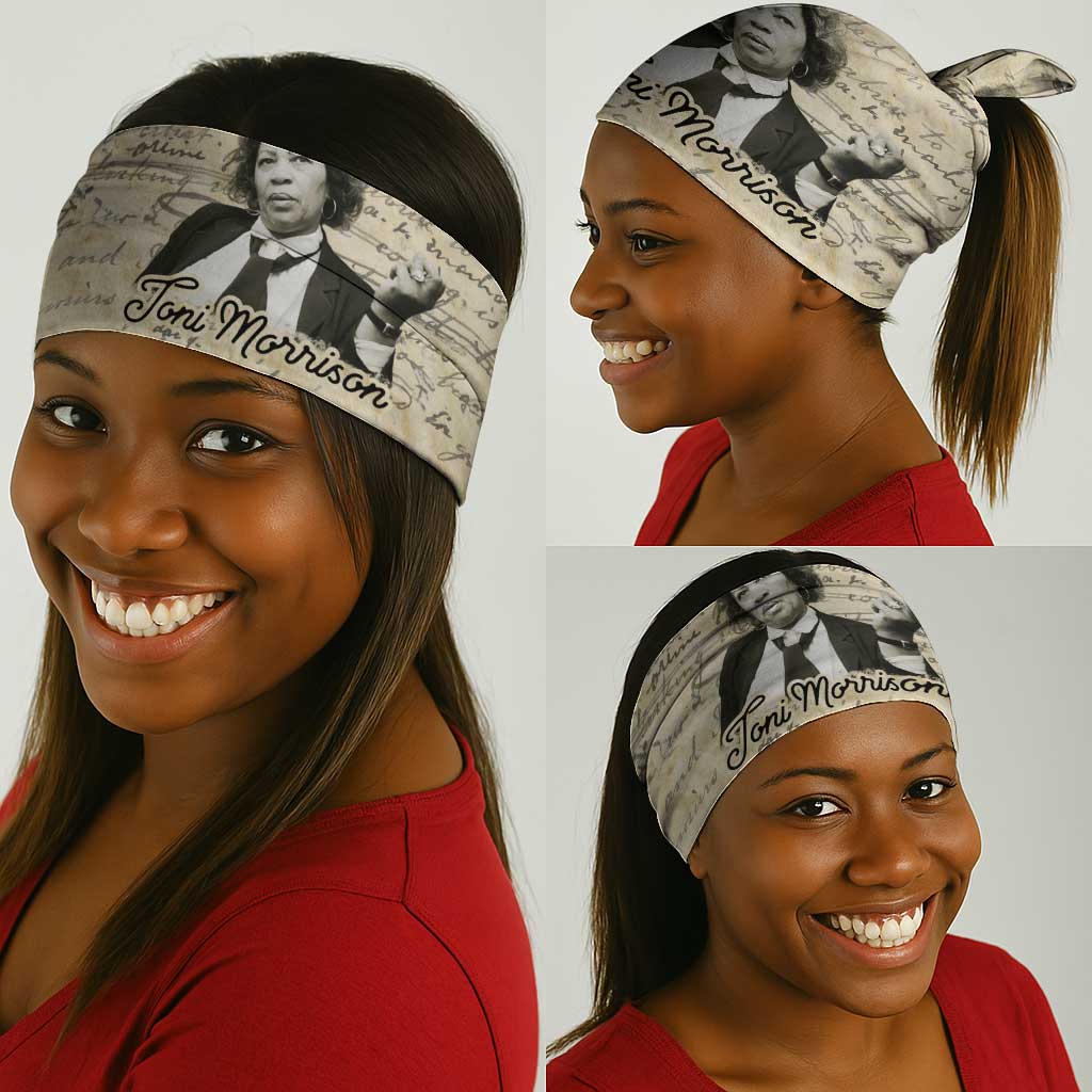 Toni Morrison Neck Gaiter Handwritten Manuscript Powerful Portrait with Feather Pen Quote - Wonder Print Shop