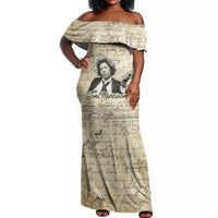 Toni Morrison Off Shoulder Maxi Dress Handwritten Manuscript Powerful Portrait with Feather Pen Quote - Wonder Print Shop