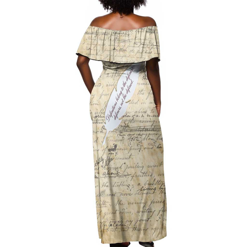 Toni Morrison Off Shoulder Maxi Dress Handwritten Manuscript Powerful Portrait with Feather Pen Quote - Wonder Print Shop