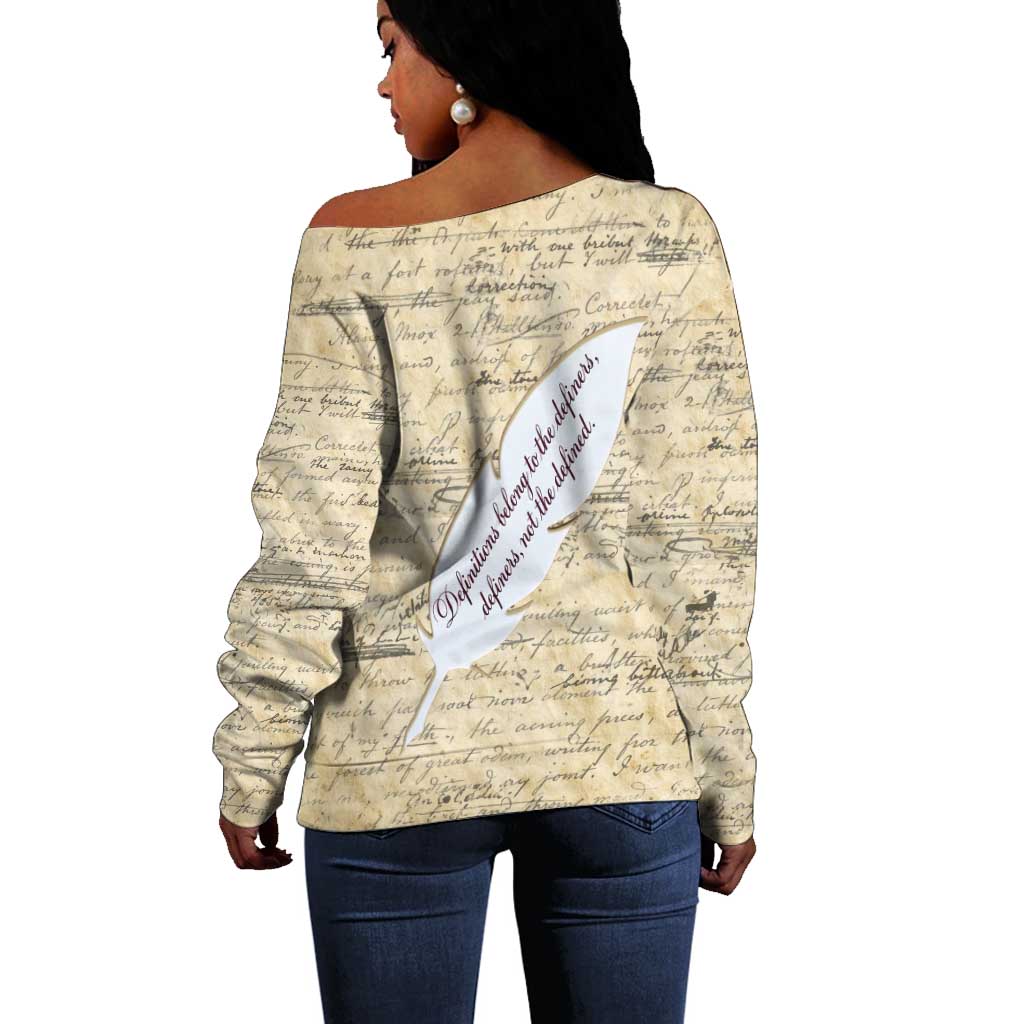 Toni Morrison Off Shoulder Sweater Handwritten Manuscript Powerful Portrait with Feather Pen Quote - Wonder Print Shop
