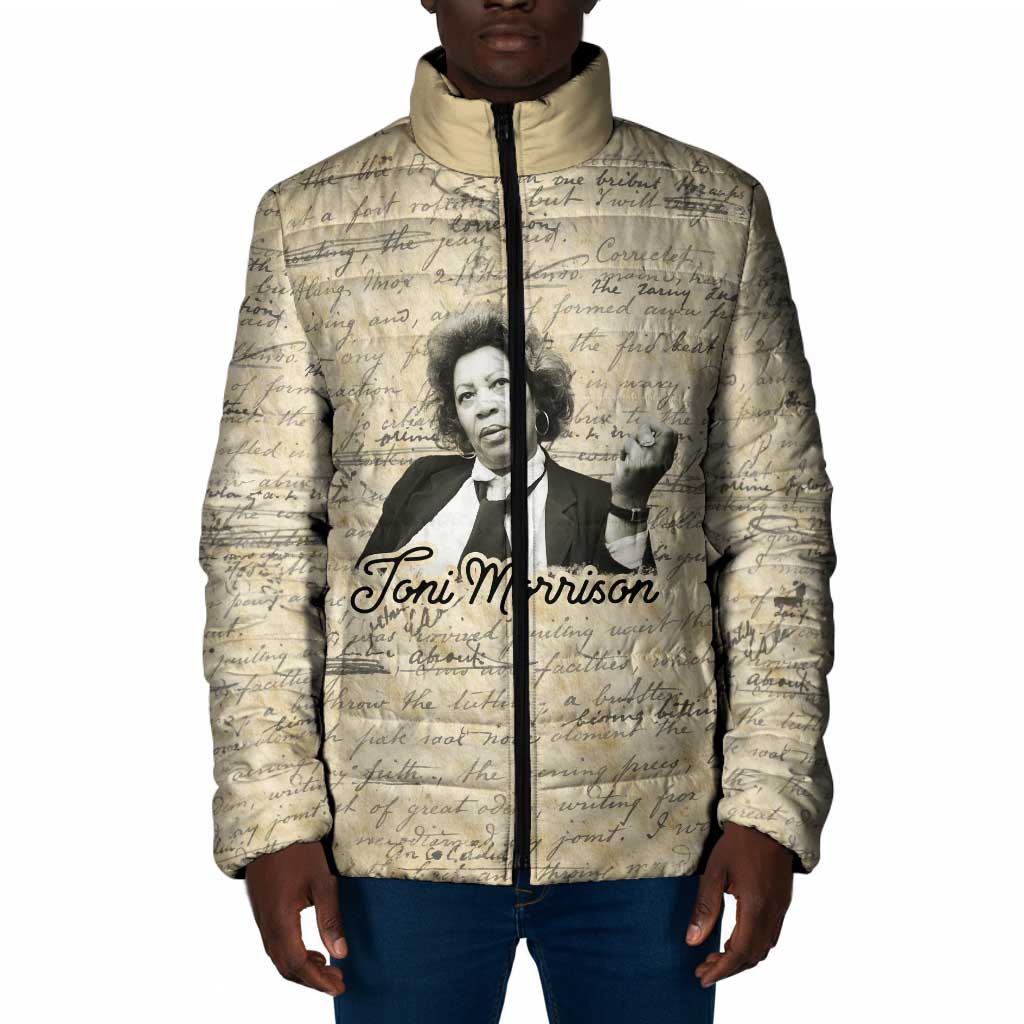 Toni Morrison Padded Jacket Handwritten Manuscript Powerful Portrait with Feather Pen Quote - Wonder Print Shop