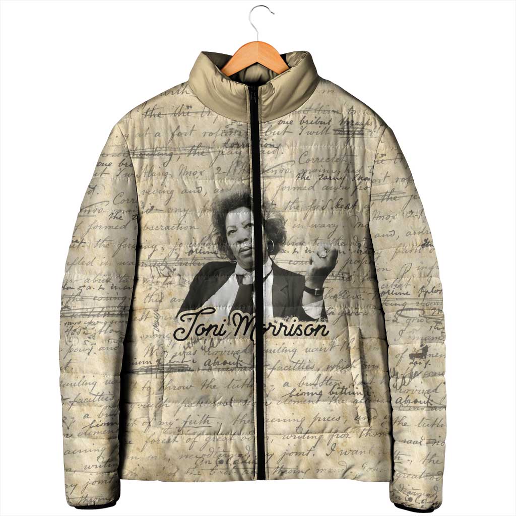 Toni Morrison Padded Jacket Handwritten Manuscript Powerful Portrait with Feather Pen Quote - Wonder Print Shop