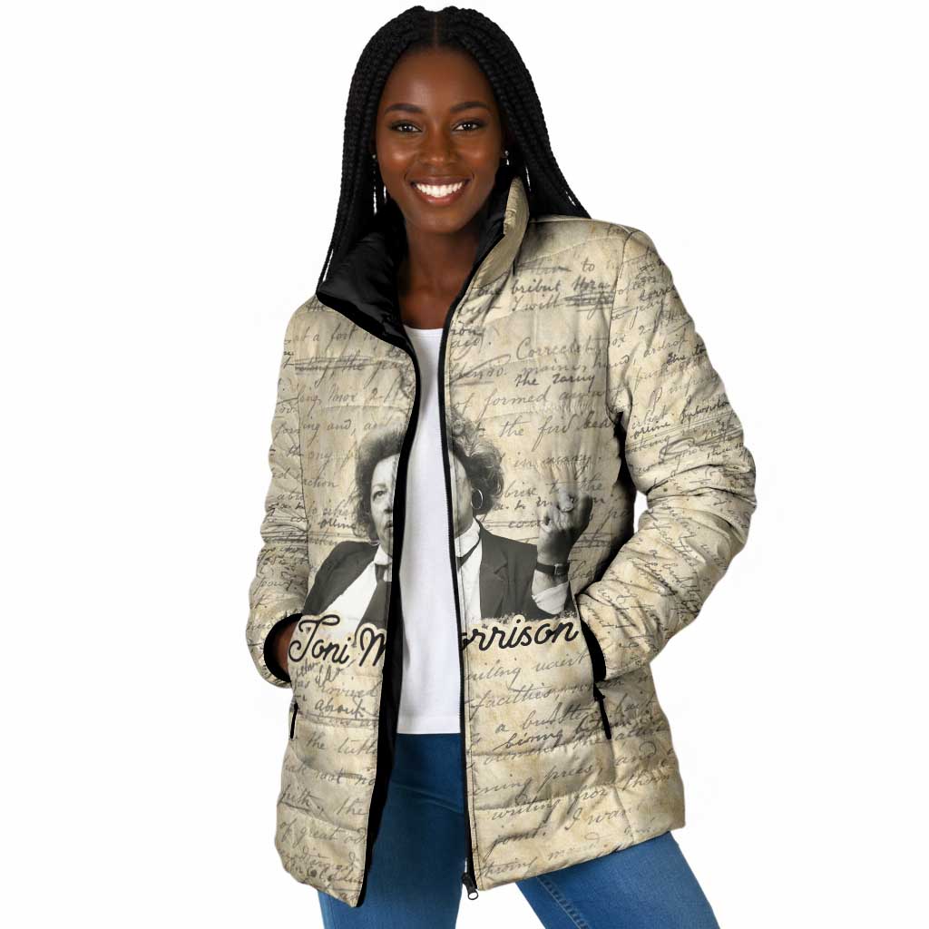 Toni Morrison Padded Jacket Handwritten Manuscript Powerful Portrait with Feather Pen Quote - Wonder Print Shop