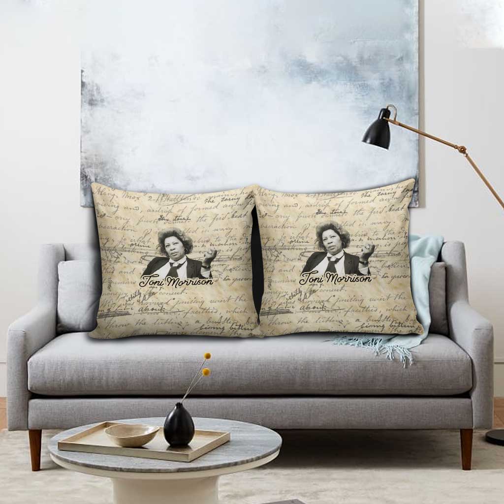 Toni Morrison Pillow Cover Handwritten Manuscript Powerful Portrait with Feather Pen Quote - Wonder Print Shop
