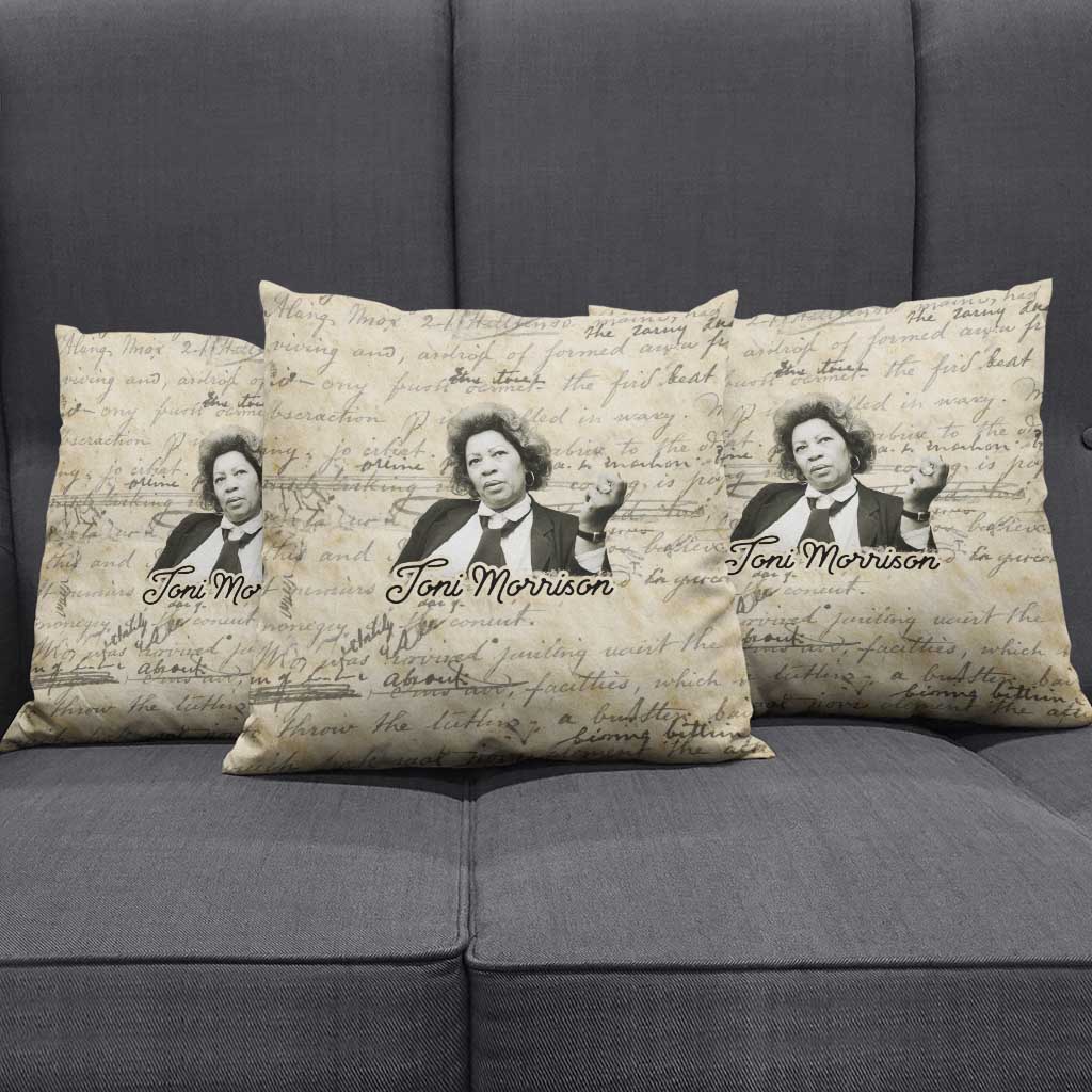Toni Morrison Pillow Cover Handwritten Manuscript Powerful Portrait with Feather Pen Quote - Wonder Print Shop