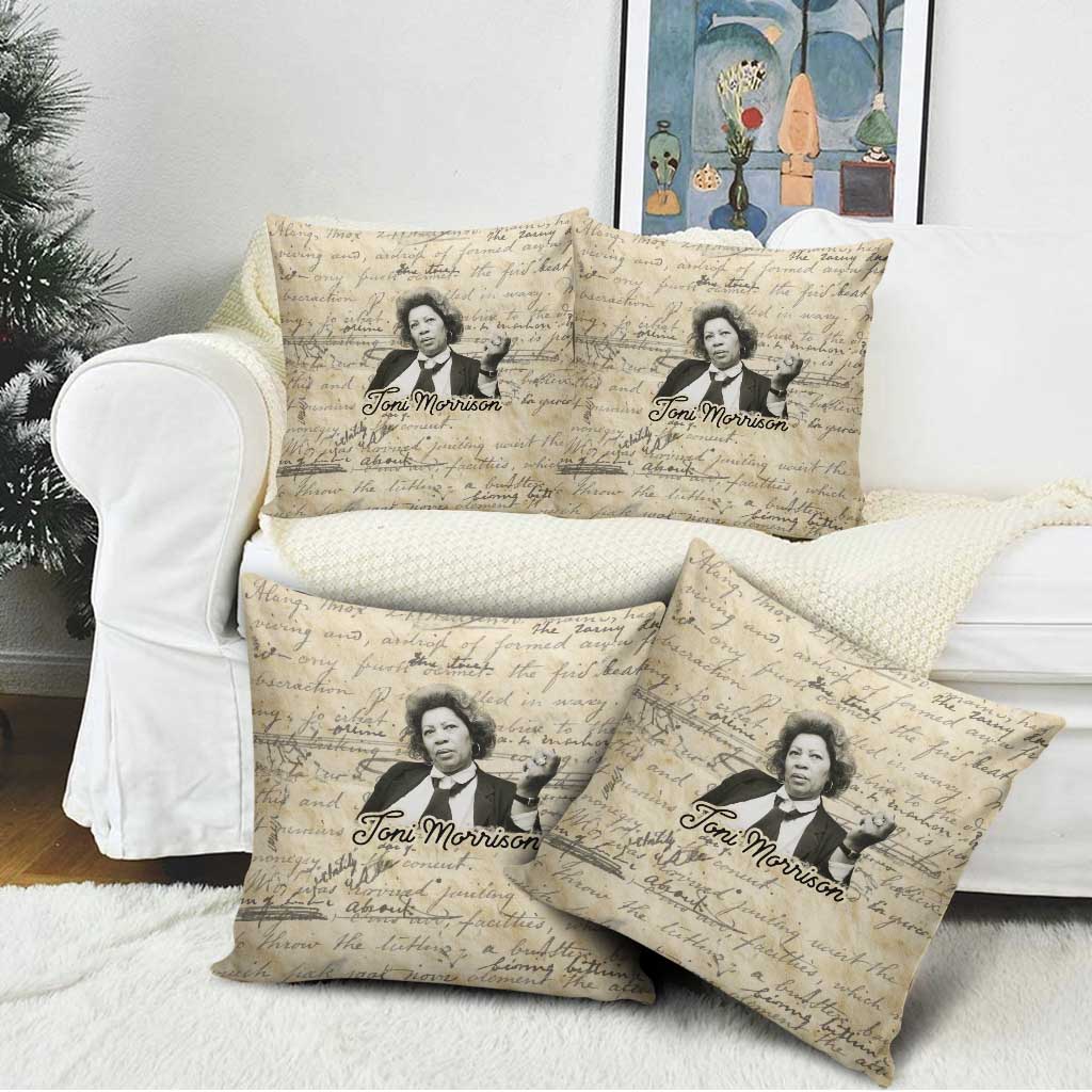 Toni Morrison Pillow Cover Handwritten Manuscript Powerful Portrait with Feather Pen Quote - Wonder Print Shop