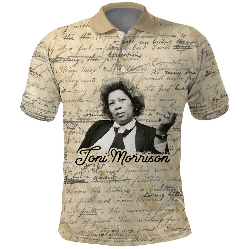 Toni Morrison Polo Shirt Handwritten Manuscript Powerful Portrait with Feather Pen Quote - Wonder Print Shop