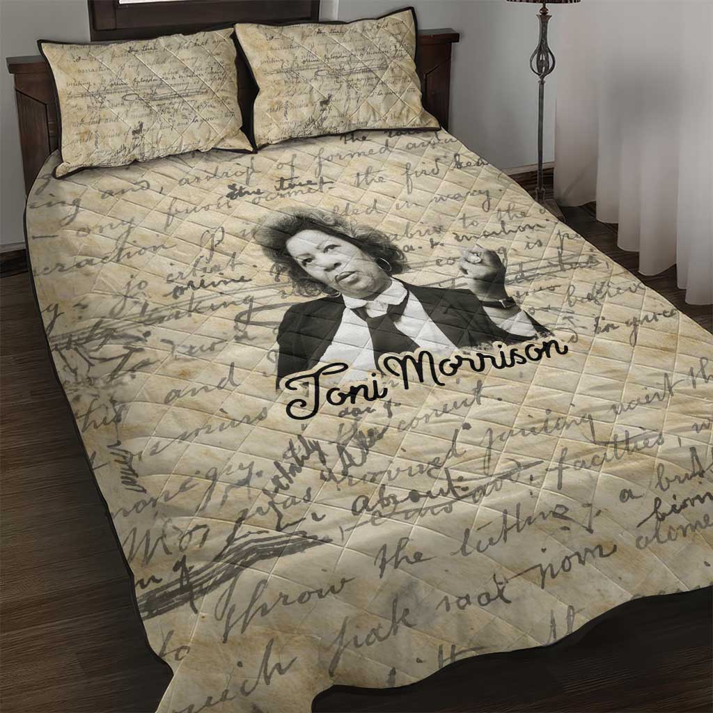 Toni Morrison Quilt Bed Set Handwritten Manuscript Powerful Portrait with Feather Pen Quote - Wonder Print Shop