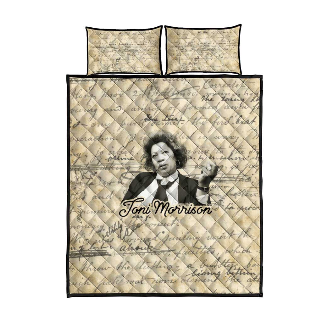Toni Morrison Quilt Bed Set Handwritten Manuscript Powerful Portrait with Feather Pen Quote - Wonder Print Shop